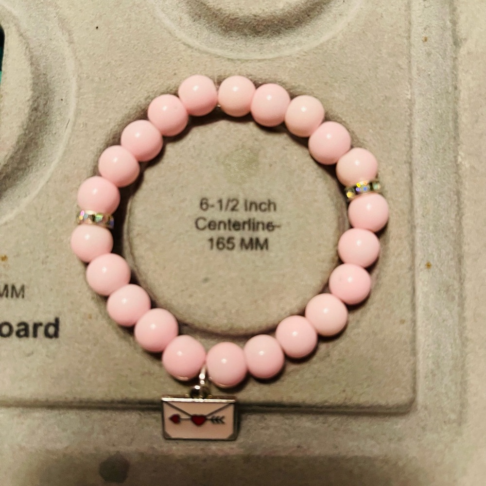 Pink Beaded Bracelet with Heart Charm